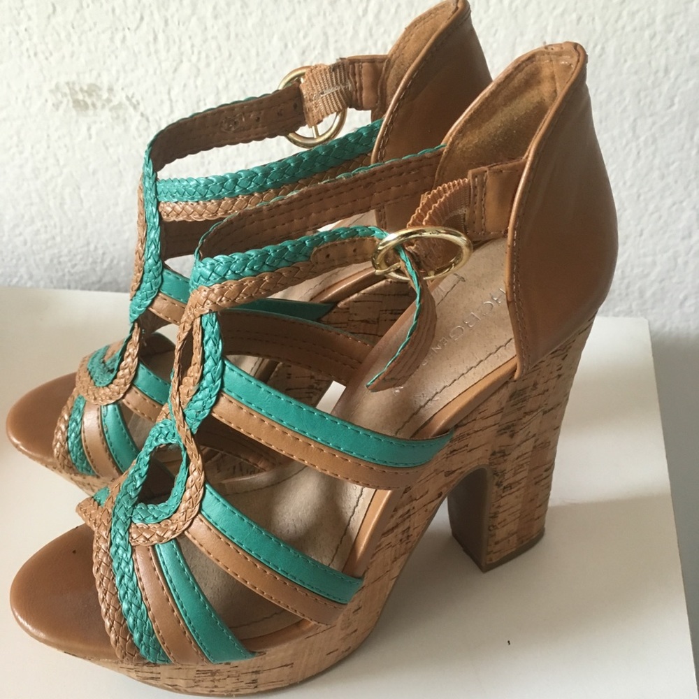 Teal/nude platform heels